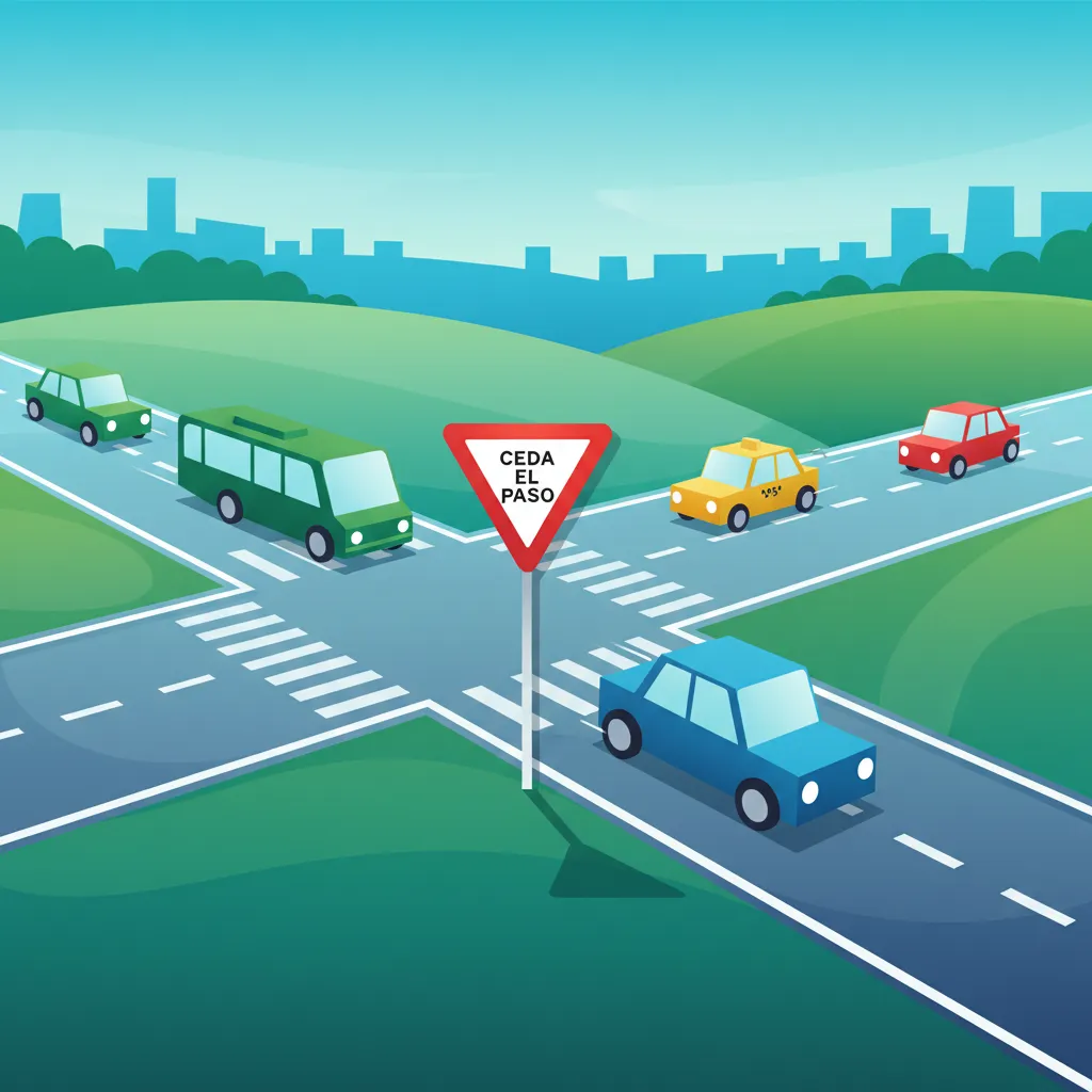 Illustration zum Theoriethema "Vorfahrt gewähren" Schild (Ceda el Paso)