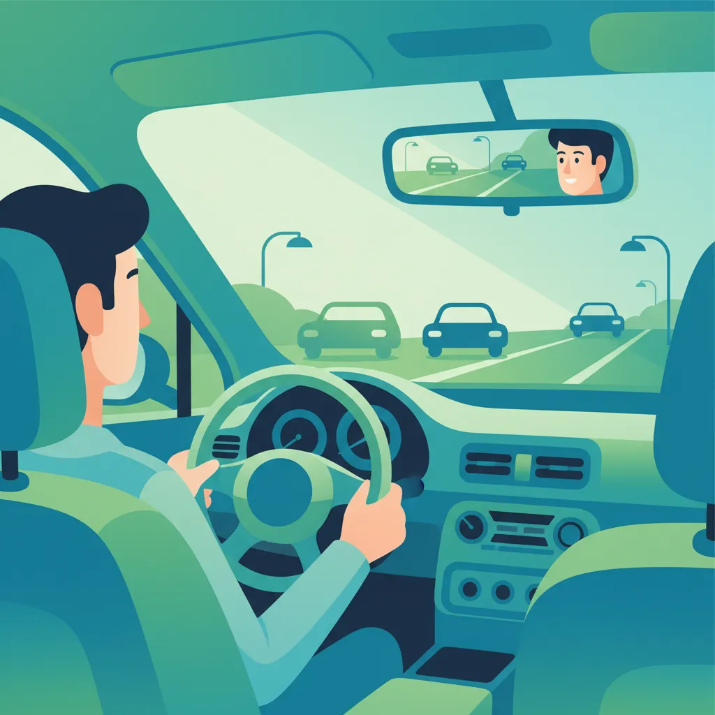 Illustrazione per l'argomento di teoria della patente Controllo degli specchietti per gli studenti in Spagna