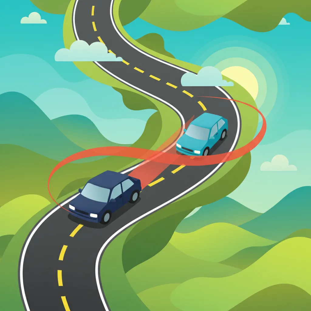 Illustration zum Thema Fahrtheorie Sicherer Abstand für Lernende in Spanien