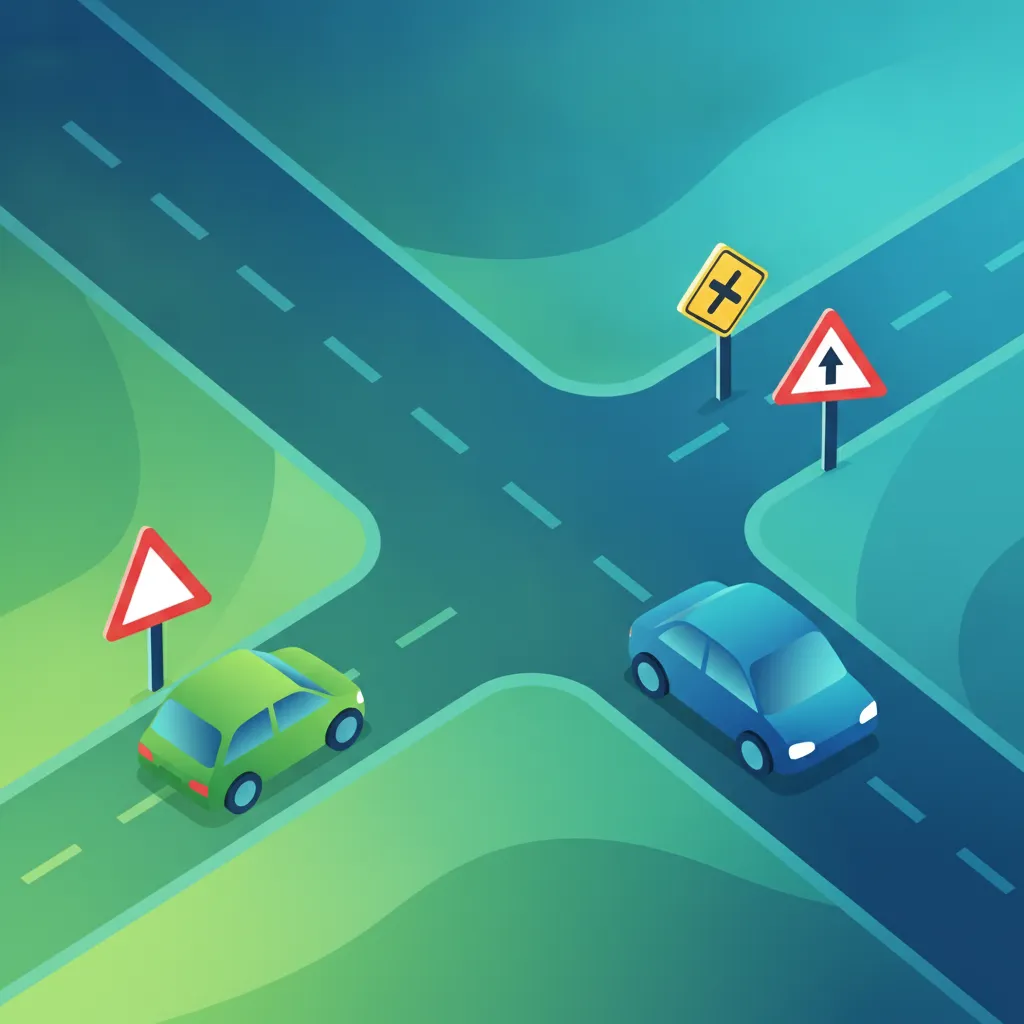 Ilustración del tema de teoría de conducción Normas de Carreteras de Prioridad para alumnos de Francia