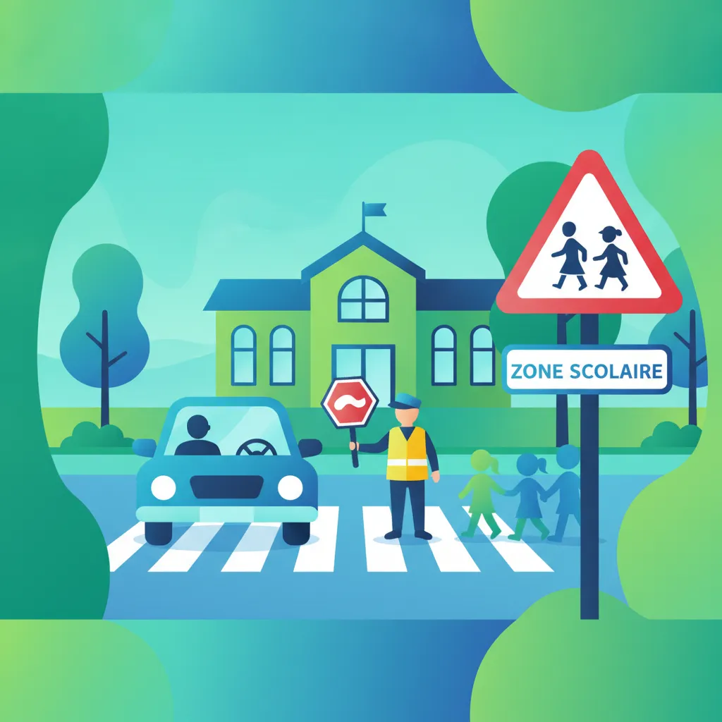 Illustration pour le sujet de théorie du permis Sécurité en Zone Scolaire pour les apprenants de France