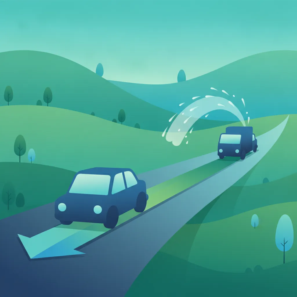 Illustration zum Thema Fahrtheorie Autofahren bei Regen für Lernende in Großbritannien