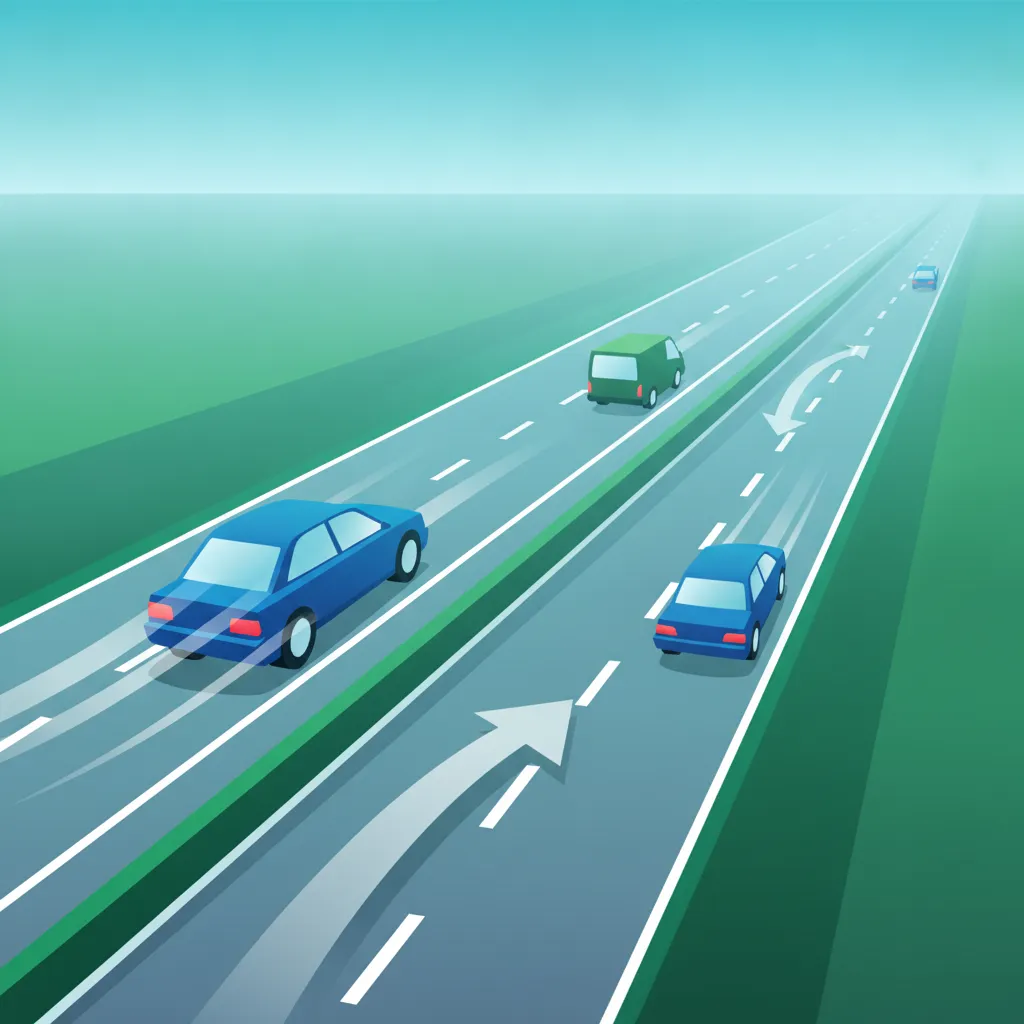 Ilustracja dla tematu teorii Korzystanie z pasów ruchu na autostradzie