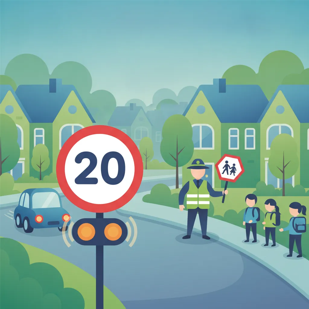 Ilustracja tematu teorii jazdy Jazda w Pobliżu Szkół dla uczniów w Wielka Brytania
