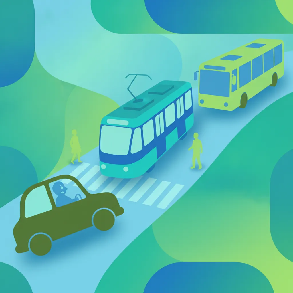 Ilustracja tematu teorii jazdy Priorytet tramwajów i transportu publicznego dla uczniów w Irlandia
