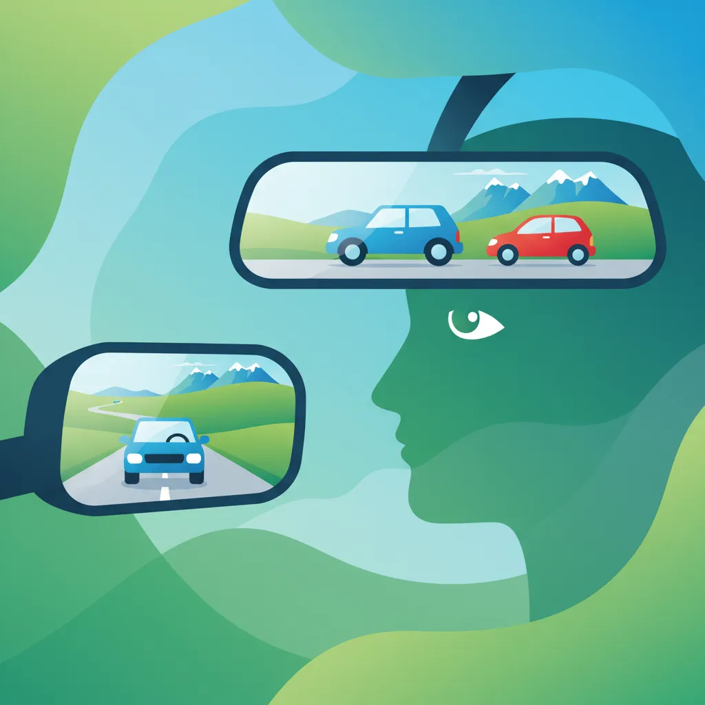 Illustration zum Thema Fahrtheorie Spiegelkontrolle für Lernende in Island
