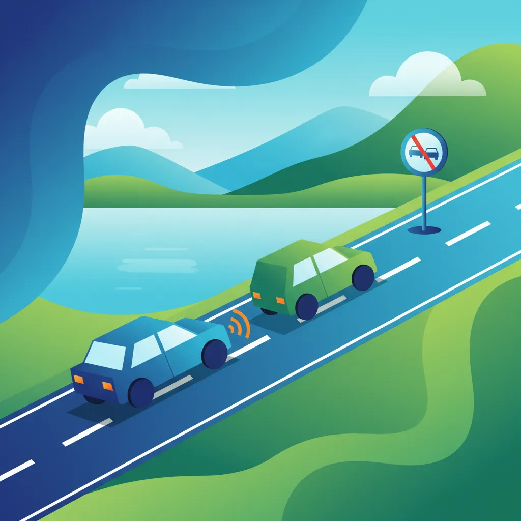 Illustration zum Thema Fahrtheorie Überholregeln für Lernende in Island
