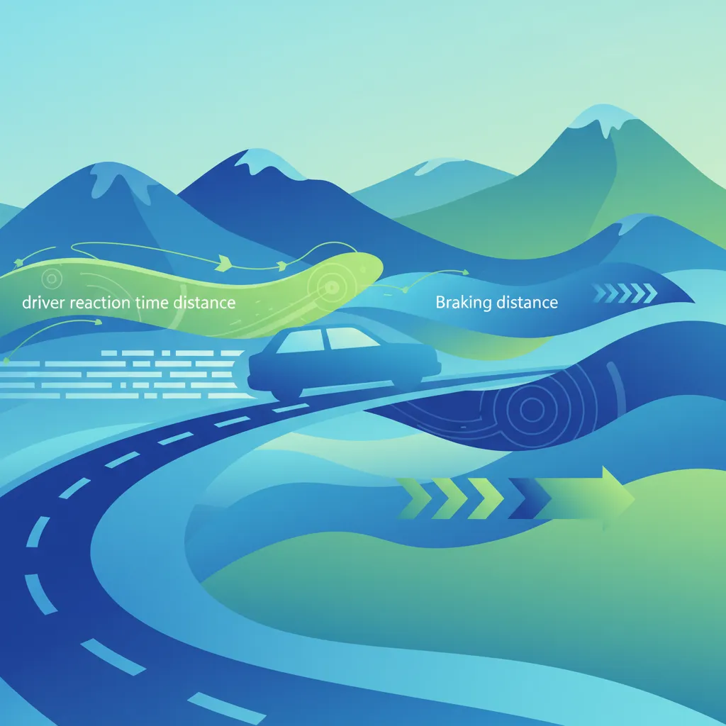 Illustration zum Thema Fahrtheorie Grundlagen des Bremswegs für Lernende in Island