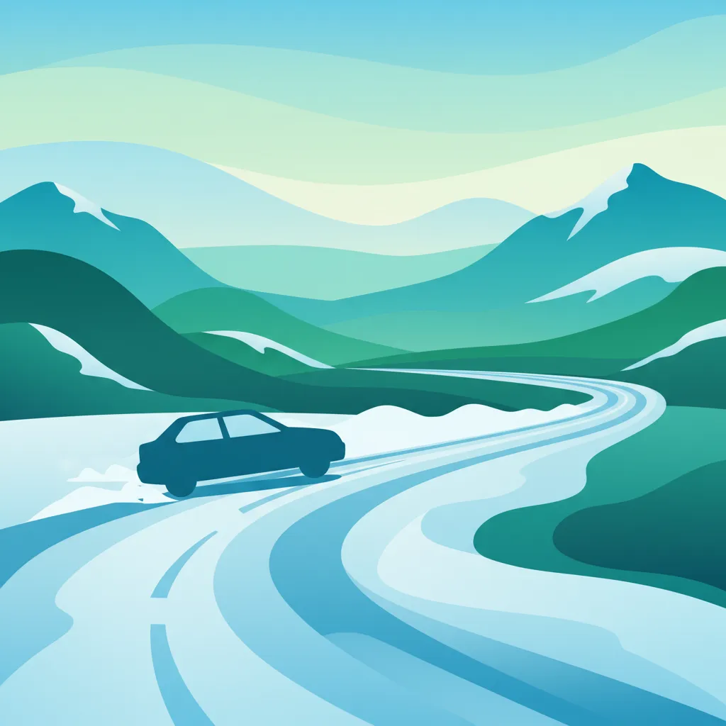 Illustration zum Thema Fahrtheorie Fahren bei Schnee & Eis für Lernende in Island