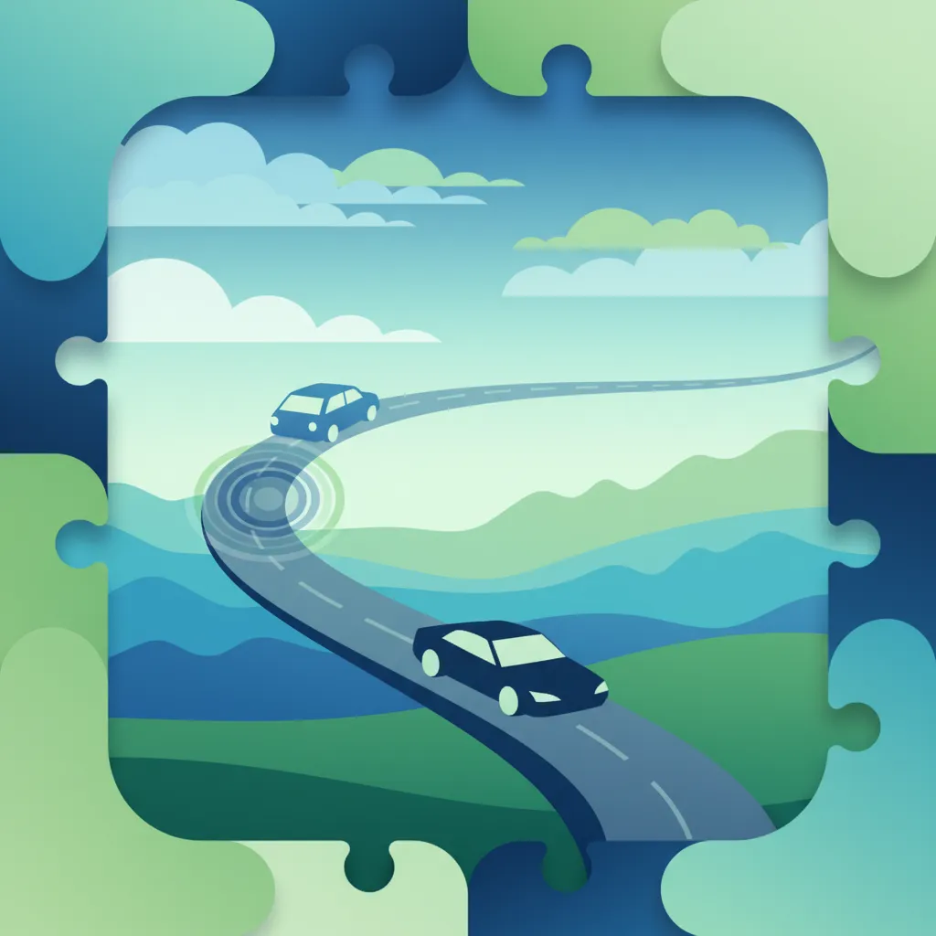 Illustration zum Thema Fahrtheorie Abstand halten für Lernende in Island