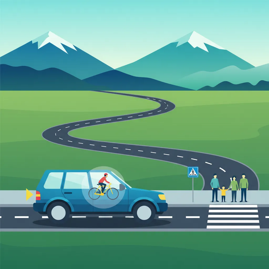 Illustration zum Thema Fahrtheorie Sicheres Abbiegen für Lernende in Island