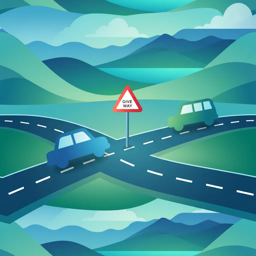 Illustration zum Thema Fahrtheorie Regeln für das Vorrang-Gewähren-Schild für Lernende in Island