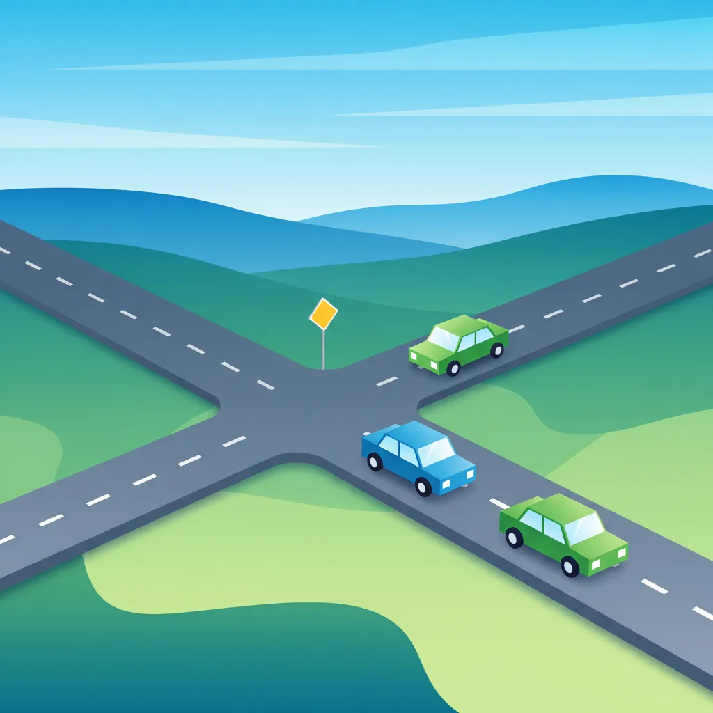 Illustration zum Thema Fahrtheorie Vorfahrtsregeln für Lernende in Island