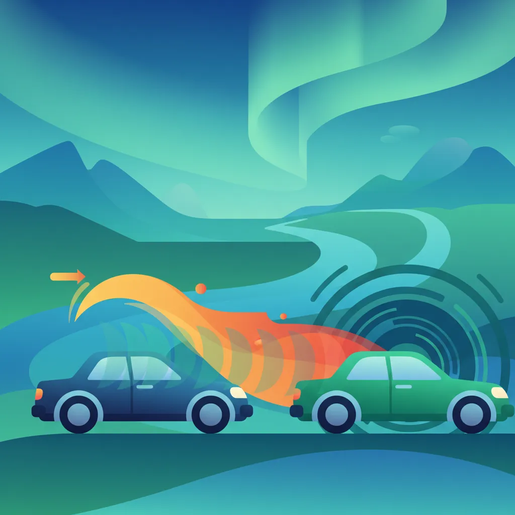 Illustration zum Thema Fahrtheorie Drängeln und Abstand halten für Lernende in Island