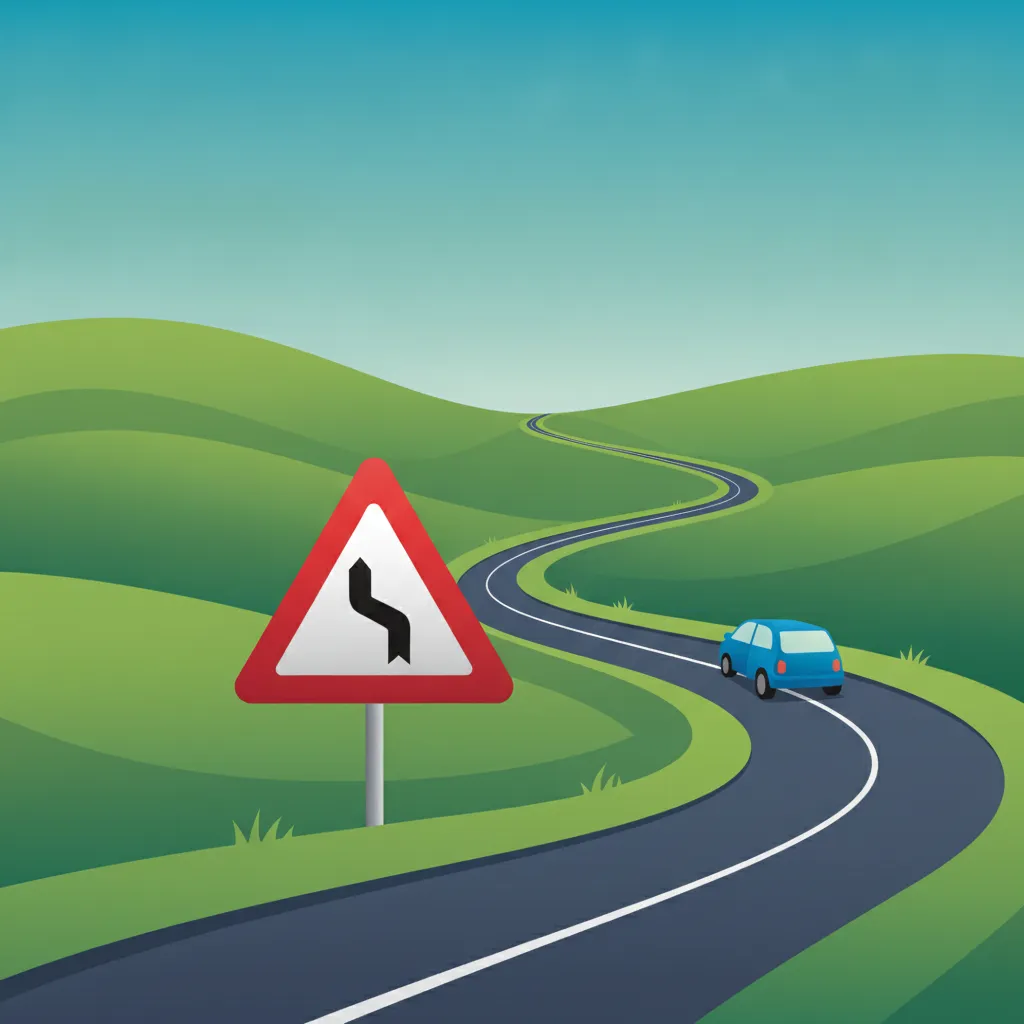Illustration zum Thema Fahrtheorie Warnschilder für Lernende in Italien