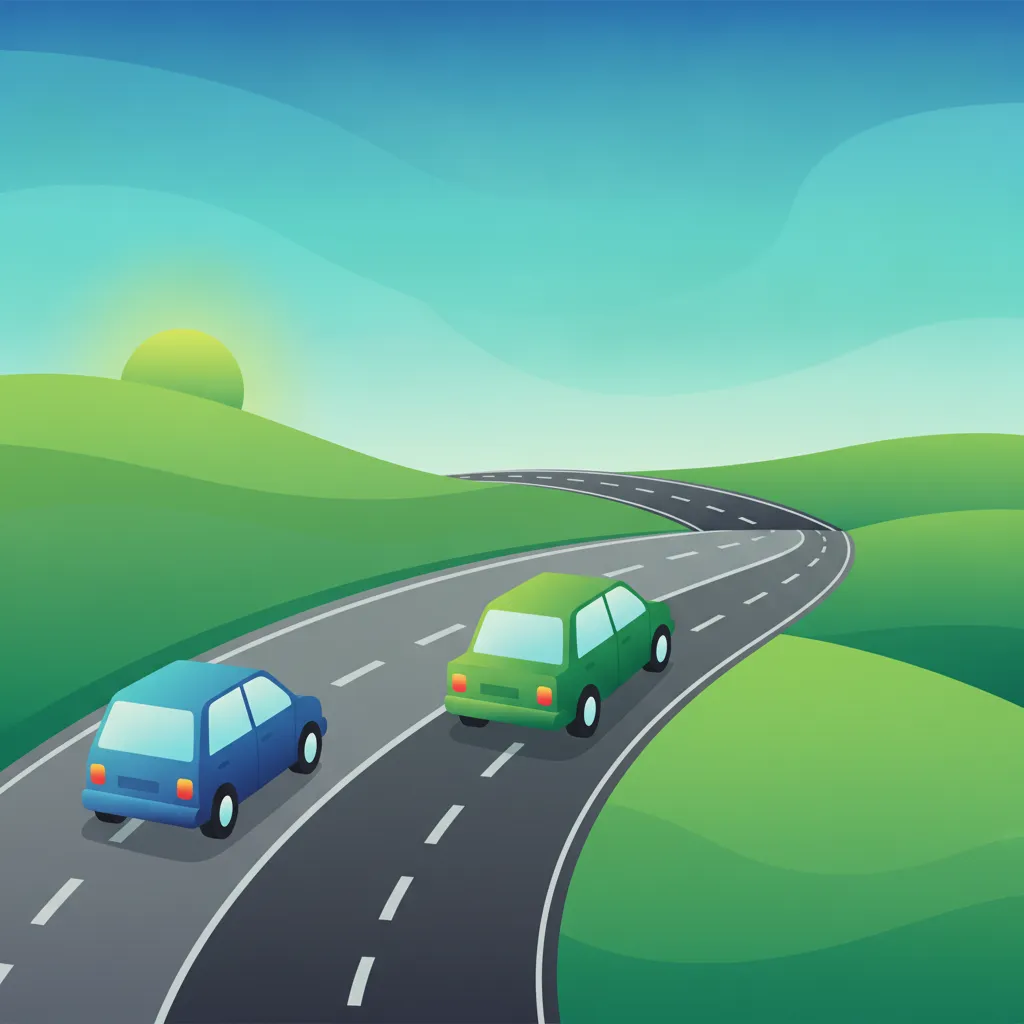 Illustration zum Thema Fahrtheorie Abstand halten für Lernende in Italien