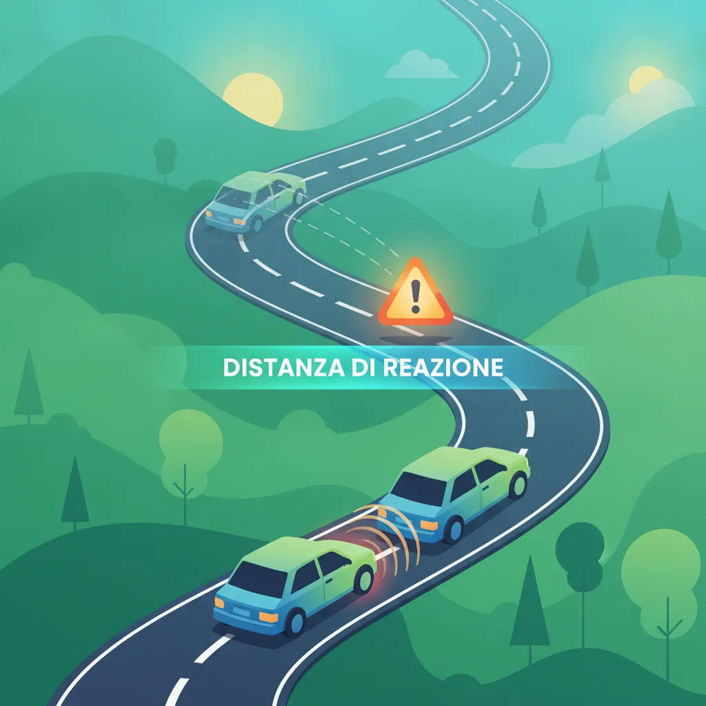 Illustration zum Thema Fahrtheorie Reaktionsdistanz erklärt für Lernende in Italien