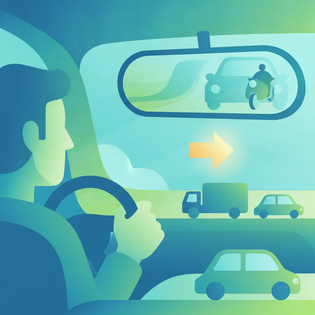Illustration zum Thema Fahrtheorie Fahrzeugspiegelkontrollen für Lernende in Italien
