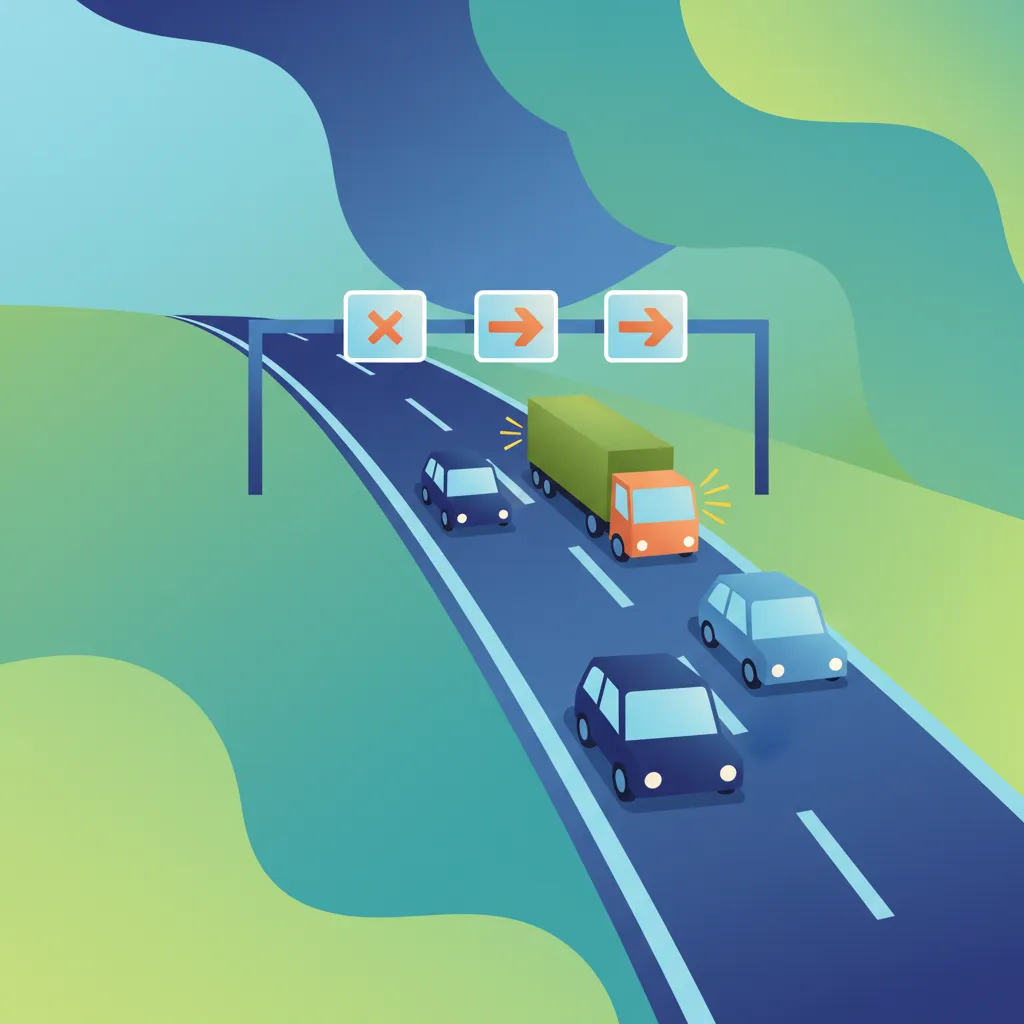 Illustration pour le sujet de théorie du permis Utilisation des voies sur autoroute expliquée pour les apprenants de les Pays-Bas