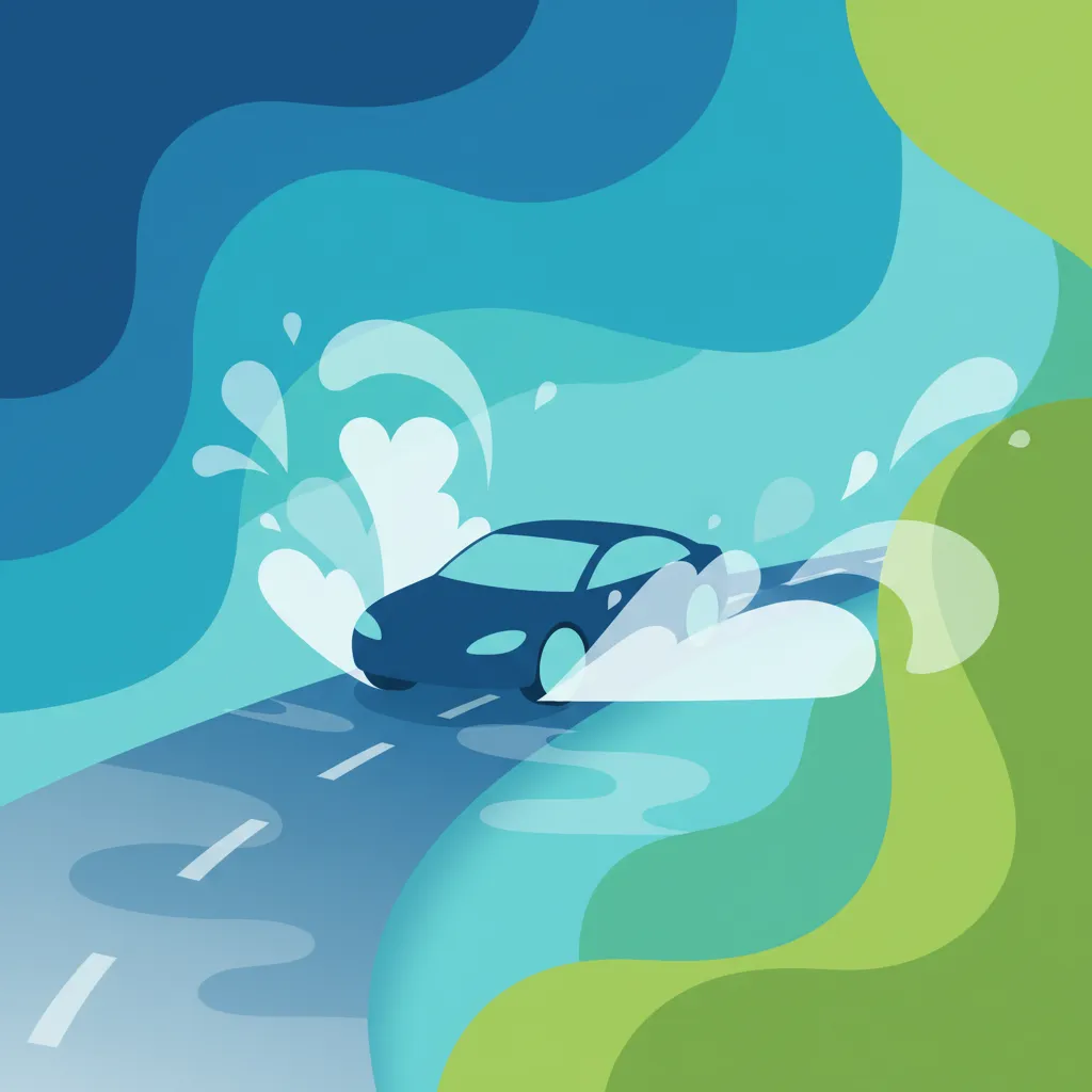 Illustration zum Thema Fahrtheorie Bremsen auf nasser Fahrbahn für Lernende in die Niederlande
