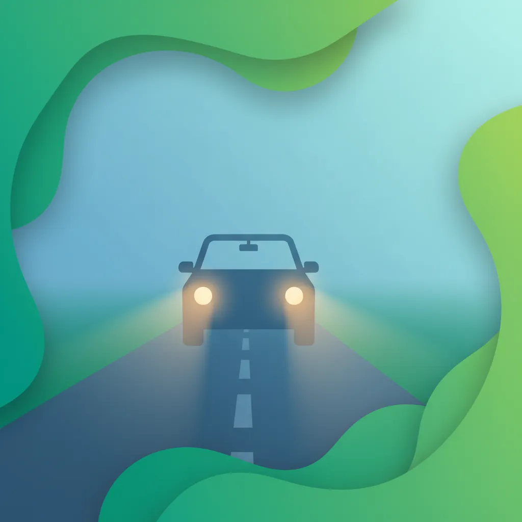 Illustration zum Thema Fahrtheorie Regeln für das Fahren im Nebel für Lernende in die Niederlande