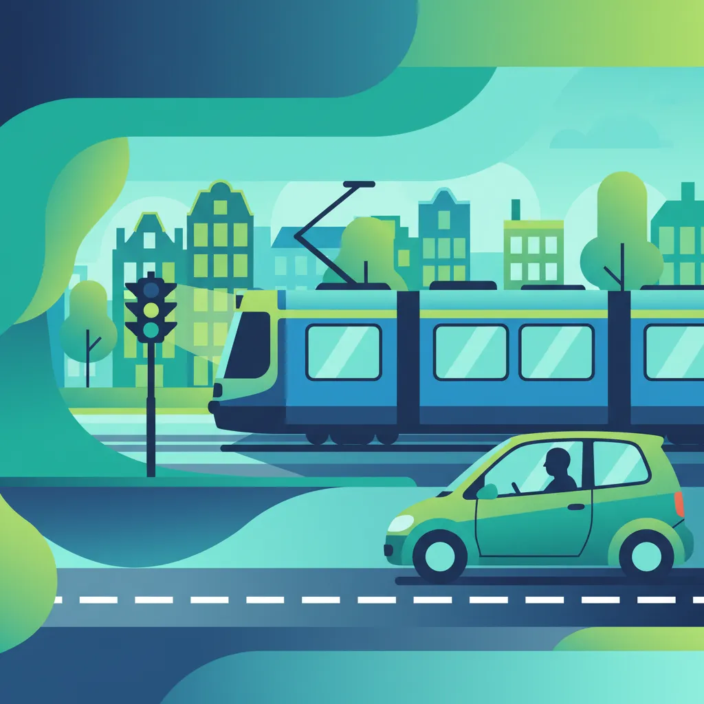 Illustration zum Thema Fahrtheorie Vorfahrt Straßenbahn für Lernende in die Niederlande