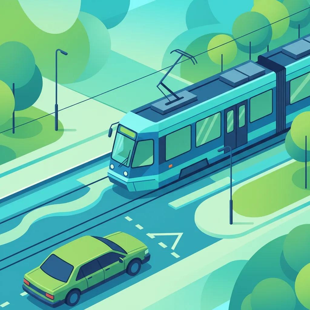 Illustration zum Thema Fahrtheorie Vorfahrt für Straßenbahnen und öffentliche Verkehrsmittel für Lernende in Polen