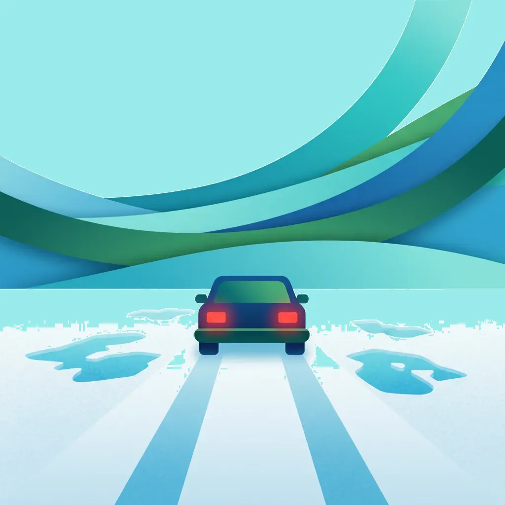 Illustration zum Theoriethema Fahren bei Schnee und Eis