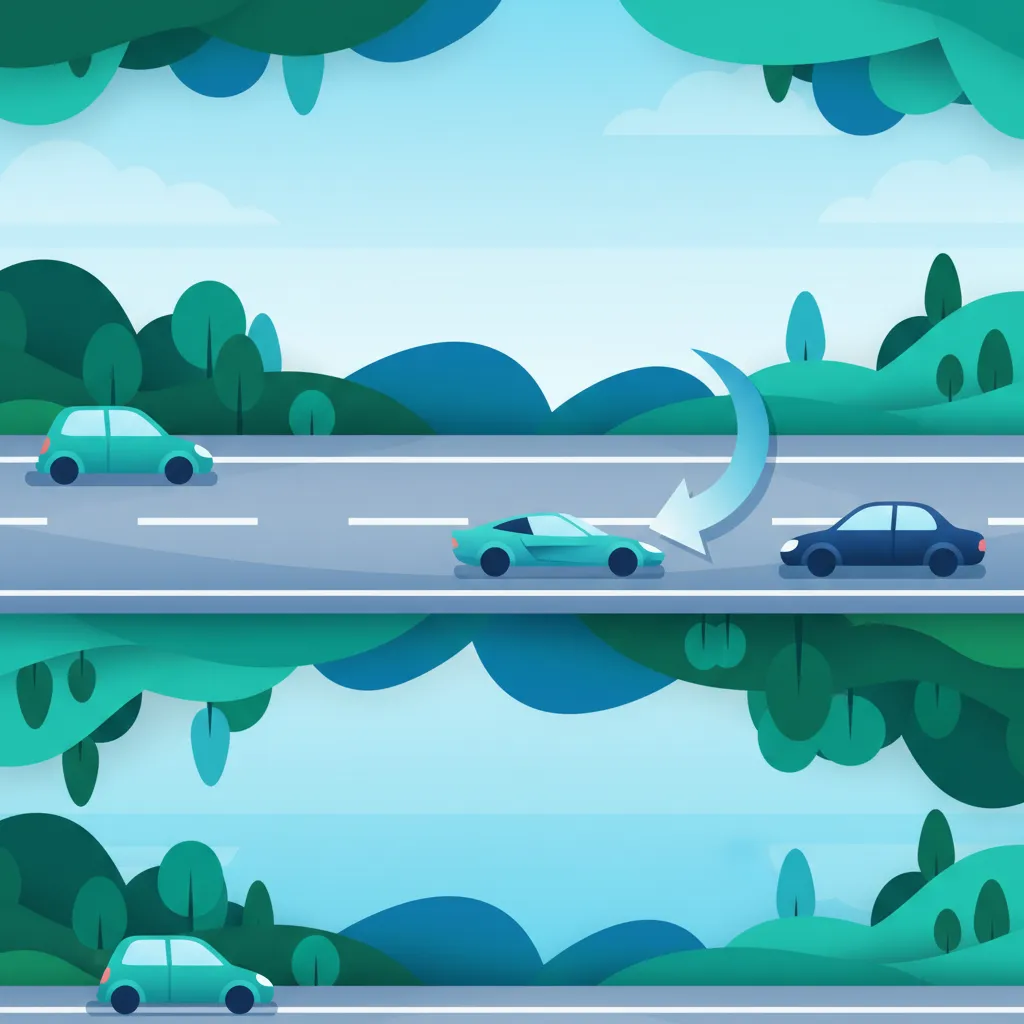 Illustration zum Thema Fahrtheorie Regeln zur Autobahn-Spurbenutzung für Lernende in Polen