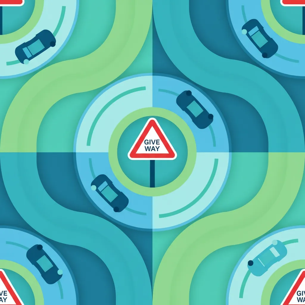 Illustration zum Theoriethema Vorfahrt im Kreisverkehr