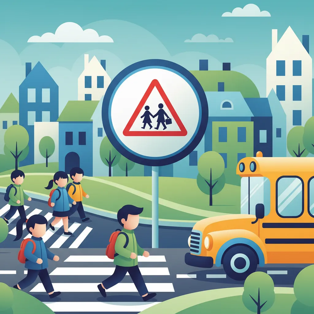 Illustration zum Thema Fahrtheorie Schulzonensicherheit für Lernende in Polen