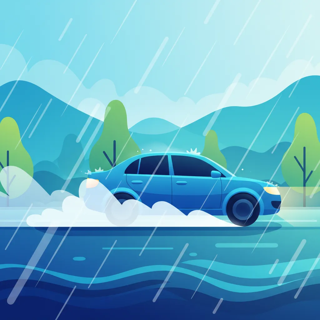 Illustration zum Theoriethema Sicherheit beim Fahren bei Regen