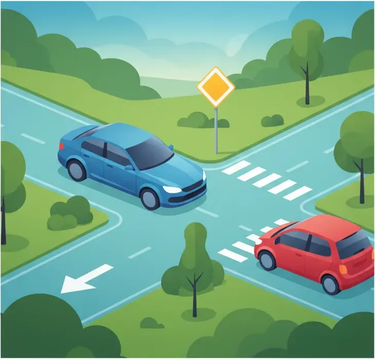 Illustration zum Thema Fahrtheorie Vorfahrtsstraßen für Lernende in Polen