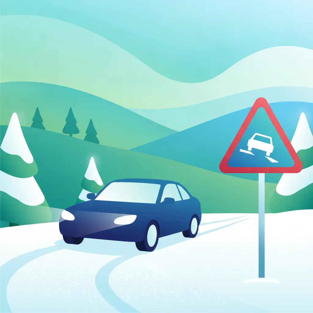 Illustration zum Thema Fahrtheorie Fahren im Schnee & Eis für Lernende in Portugal