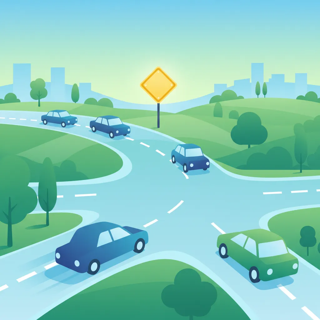 Illustration zum Thema Fahrtheorie Vorfahrtsstraßen für Lernende in Schweden