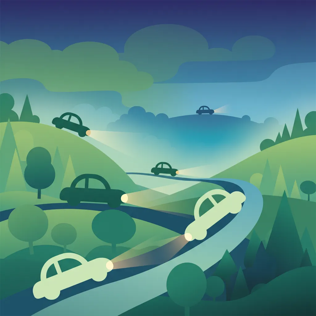 Illustration zum Thema Fahrtheorie Schwedische Scheinwerferregeln für Lernende in Schweden