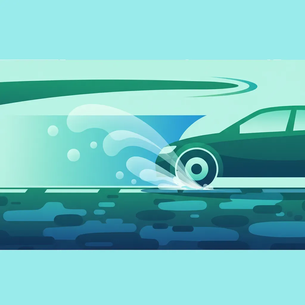 Illustration zum Thema Fahrtheorie Bremsen auf nasser Fahrbahn für Lernende in Schweden
