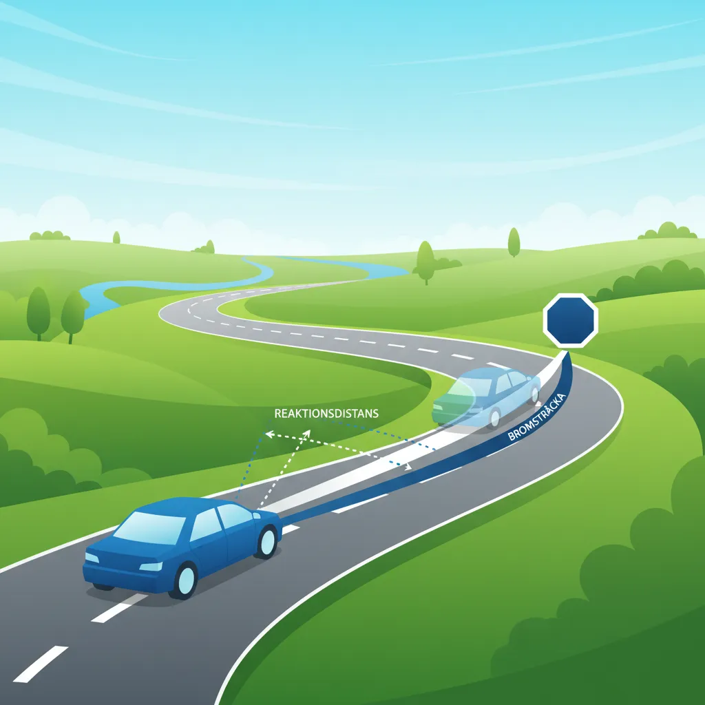 Illustration zum Thema Fahrtheorie Anhalteweg für Lernende in Schweden