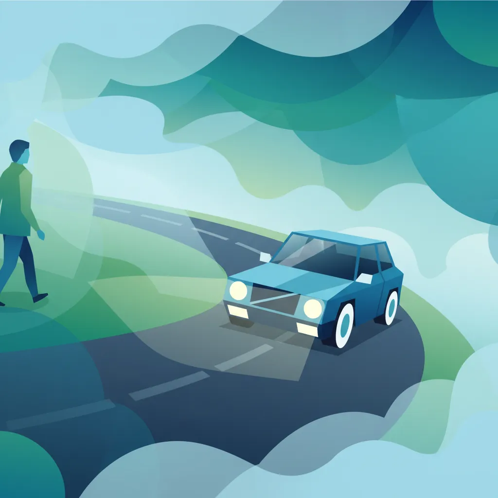 Illustration zum Thema Fahrtheorie Autofahren im Nebel für Lernende in Schweden