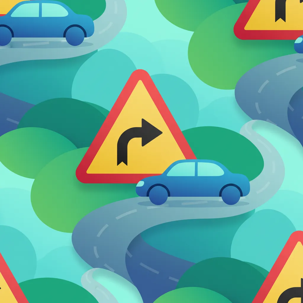 Illustration zum Thema Fahrtheorie Warnschilder für Lernende in Schweden