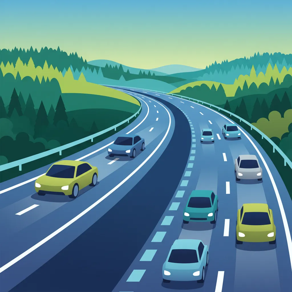Illustration zum Thema Fahrtheorie Regeln für Fahrspuren auf Autobahnen für Lernende in Schweden