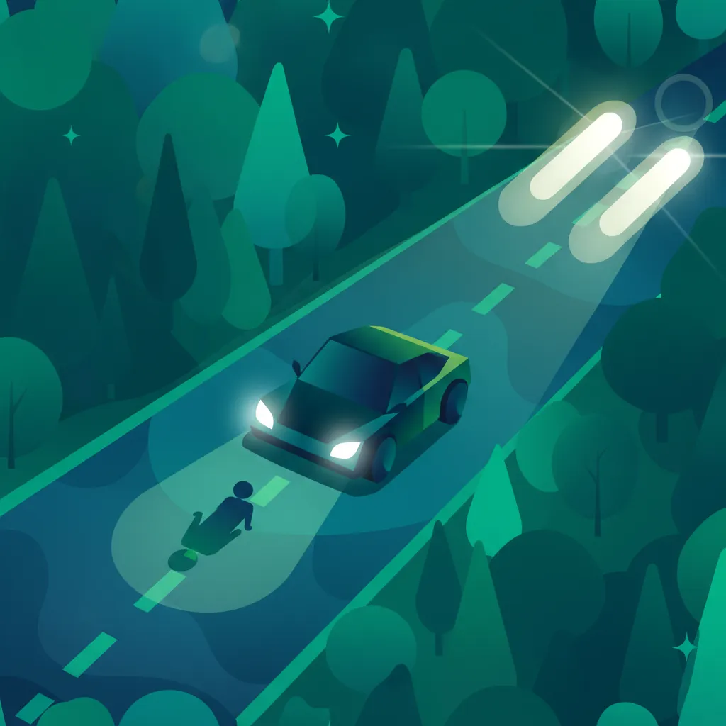 Ilustracja tematu teorii jazdy Bezpieczeństwo jazdy nocą dla uczniów w Turcja