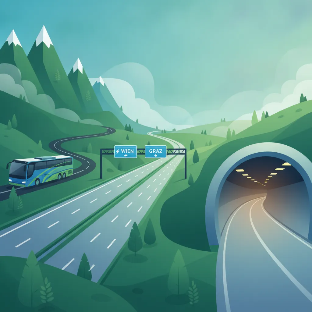 Ländliche Dienstleistungen, Alpenstraßen, Autobahnen, Tunnel und Fernreisebusse-Einheitsbild