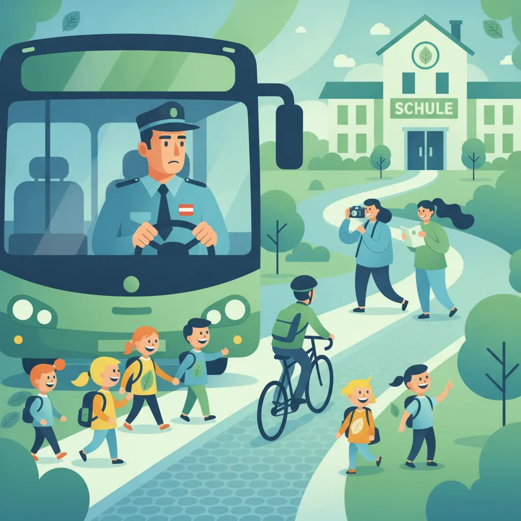 Schulen, Fußgänger, Radfahrer, Touristen und Hochrisiko-Haltebereiche-Einheitsbild