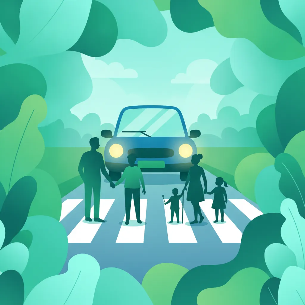 Fußgänger, Zebrastreifen, Radfahrer und andere schutzbedürftige Verkehrsteilnehmer-Einheitsbild