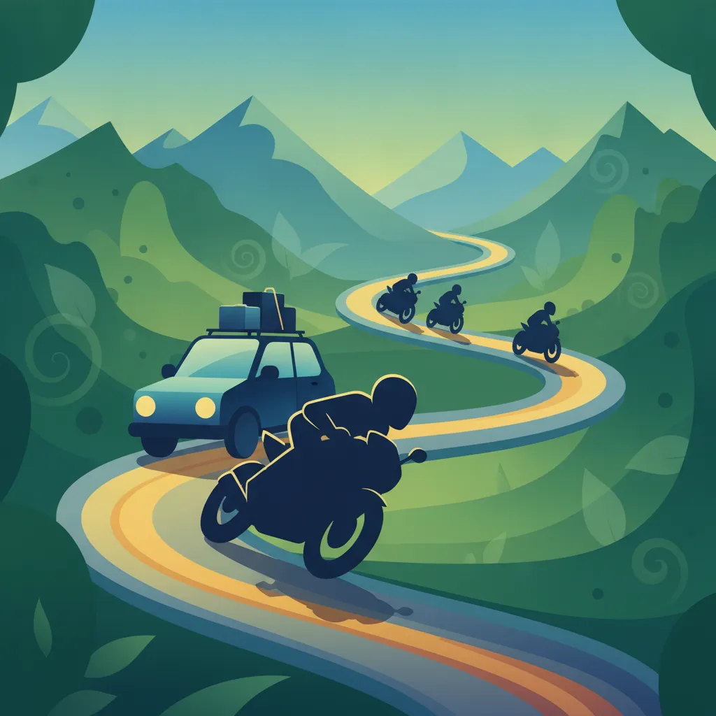 Wetter, Fahrbahnbeschaffenheit, Sozius, Gepäck und Fahren in der Gruppe-Einheitsbild