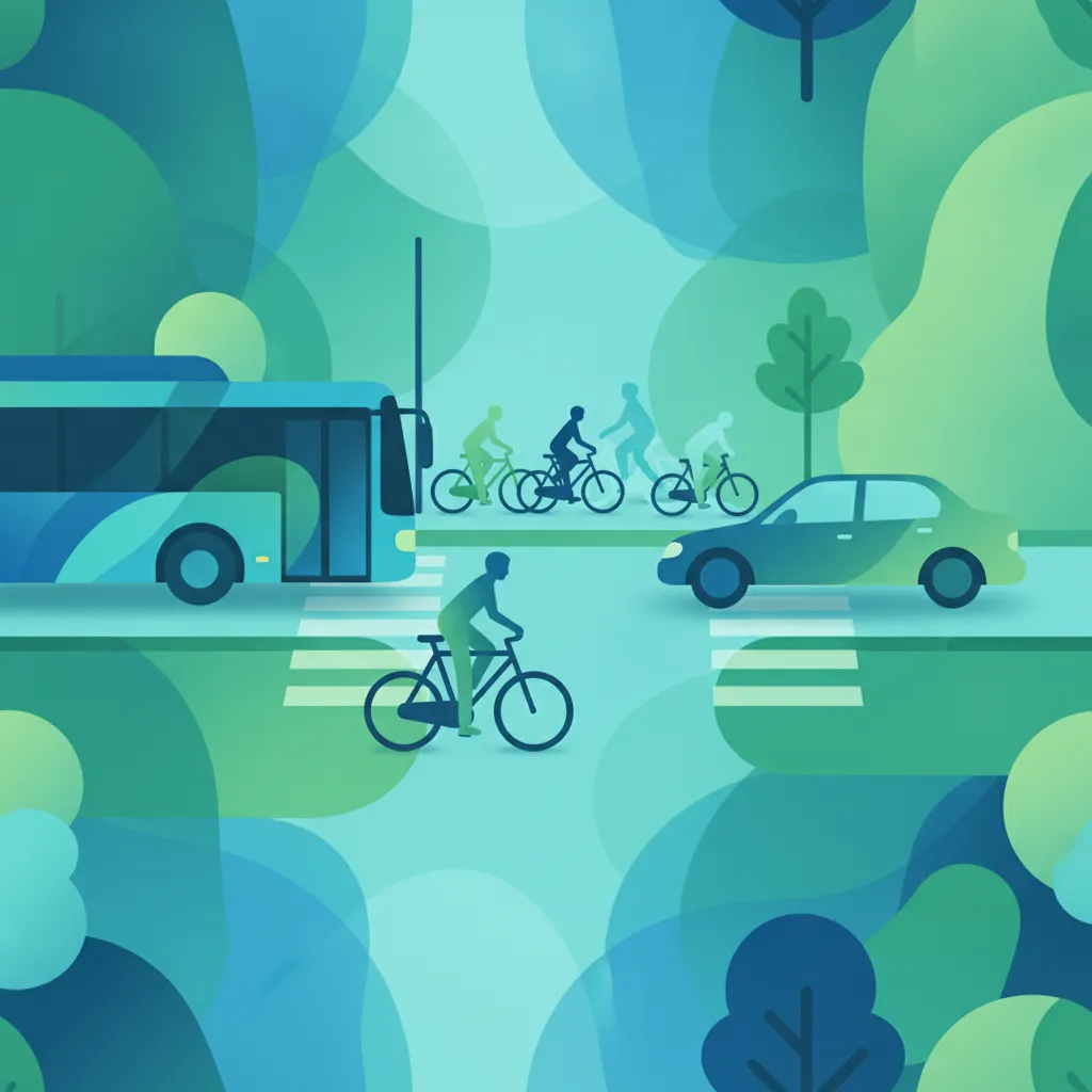 Uvexrisiken: Radfahrer, E-Bikes, Busse und Fußgänger-Einheitsbild