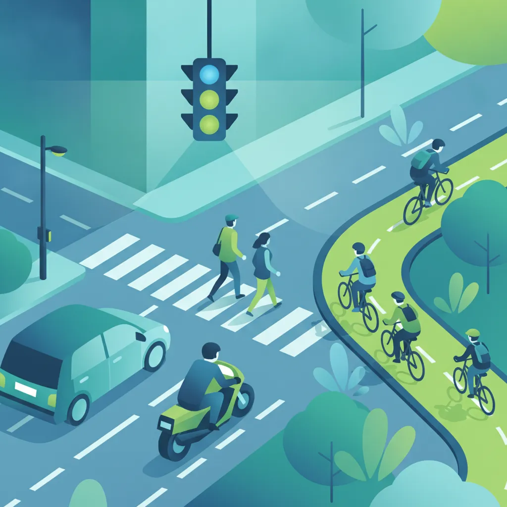 Kreuzungen, Kreisverkehre, Radverkehr und Fahren in der Stadt-Einheitsbild